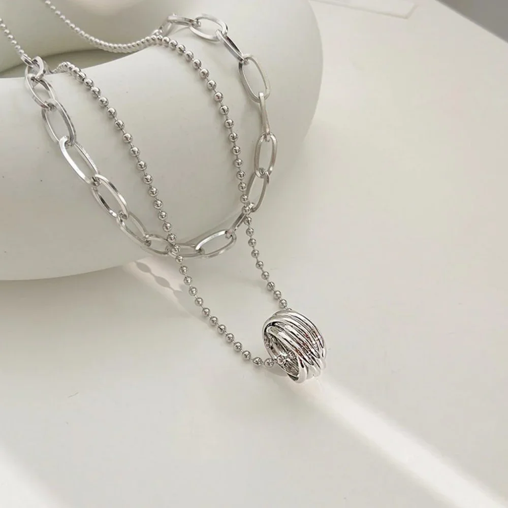 NEW Silver Simple Double Layer Circle Necklace - Picture 5 of 6